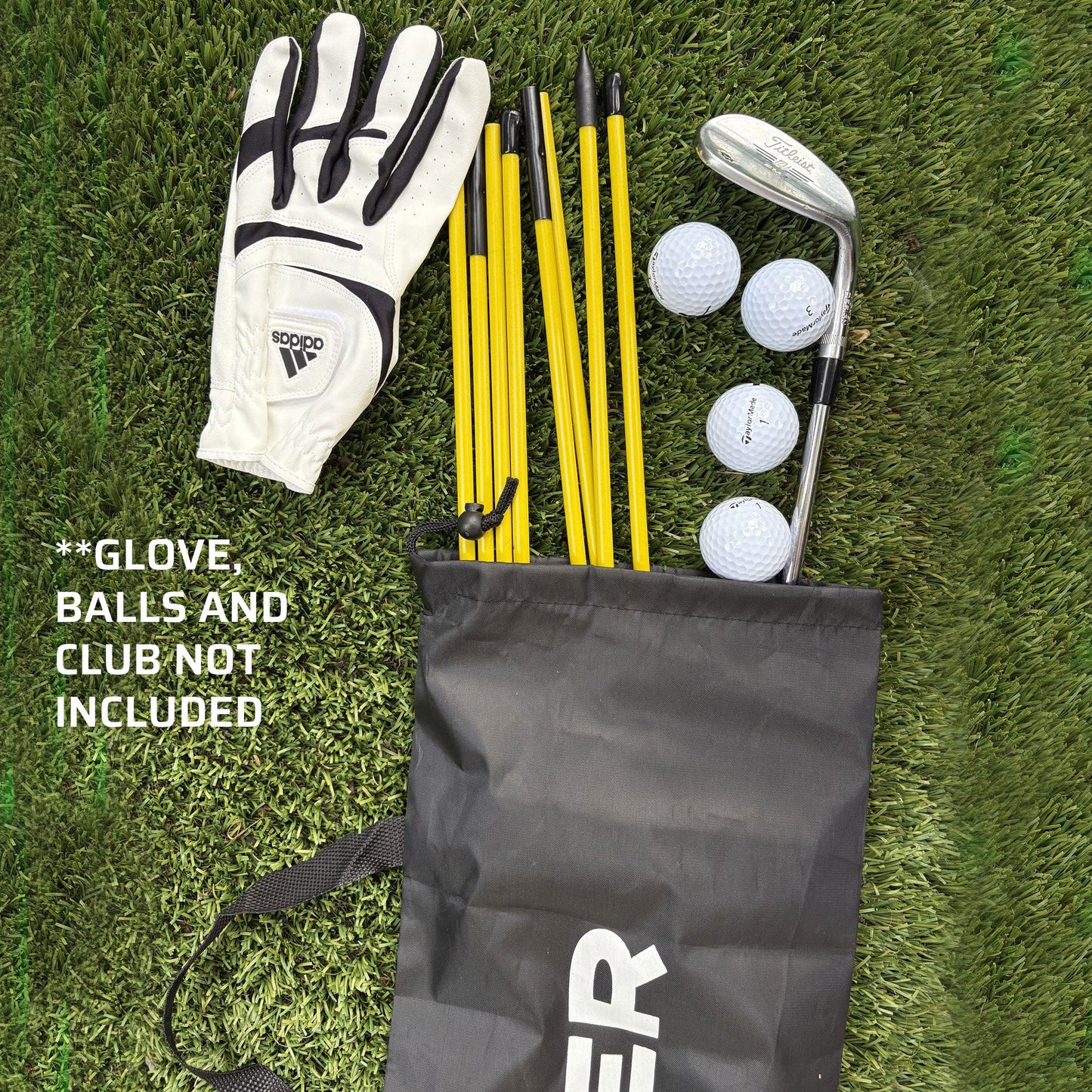 Golf training aid bag with alignment rods